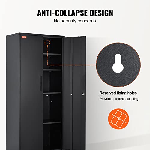 VEVOR Metal 200 lbs Capacity Locking Steel Storage Cabinet, 71-inch, Black