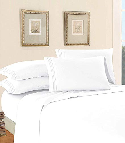 Elegant Comfort Luxury Soft 1500 Premier Egyptian 4-Piece Premium Hotel Quality Wrinkle Resistant Coziest Bedding Set, All Around Elastic Fitted Sheet, Deep Pocket up to 16inch, Full, White Elegant Comfort
