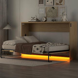 Pasirou Twin XL Size Horizontal Murphy Bed with Storage Shelf, Hideaway Wall Bed with Led Lights, can be Folded into Cabinet, Folding Murphy Bed Space-Saving for Guest Room, Natural Pasirou