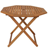 Sunnydaze Folding Meranti Wood Outdoor Dining Table with Umbrella Hole - Foldable Teak Patio Table - Teak Oil Finish - Octagon Sunnydaze