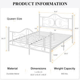 SHA CERLIN Queen Size Bed Frame with Headboard,Metal Bed Frame with Butterfly Pattern Design Headboard & Footboard,No Box Spring Needed,Easy Assembly,White SHA CERLIN