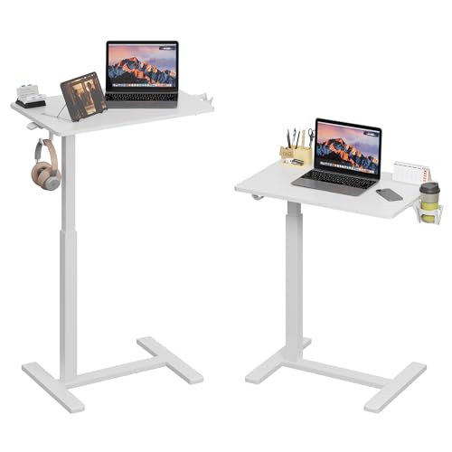 Gamork C Shaped 17.8 * 22.5 inch Mobile Standing Desk,Pneumatic Adjustable Height Stand Up Desk,Ergonomic Standing Side Table for Home Office Work Computer Desk Workstation,White Gamork