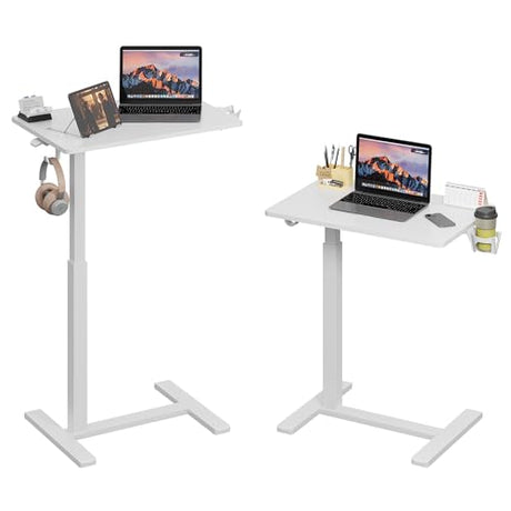 Gamork C Shaped 17.8 * 22.5 inch Mobile Standing Desk,Pneumatic Adjustable Height Stand Up Desk,Ergonomic Standing Side Table for Home Office Work Computer Desk Workstation,White Gamork