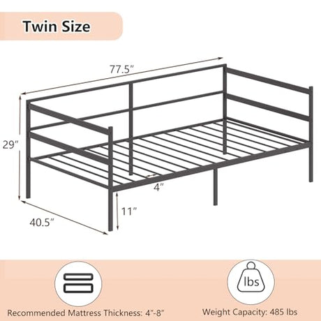 KOMFOTT Metal Daybed Frame Twin Size, Heavy-Duty Steel Slats Support Sofa Bed, Platform Mattress Foundation, Multifunctional Platform Bed Frame, Day Bed for Living Room & Guest Room KOMFOTT
