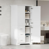 Merax Storage Cabinet with Three Drawers and Doors, Wide Pantry Cupboard for Kitchen, Living Room and Bathroom, Adjustable Shelf, White Merax