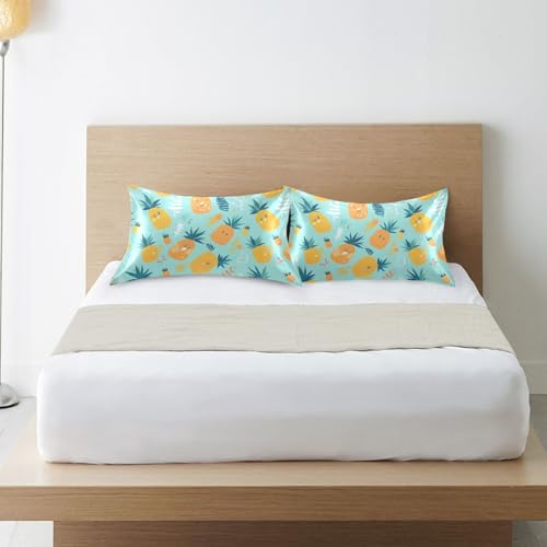Bokkoy Soft and Silky Satin Pillow Case with Tropical Pineapple Wrinkle Resistance for Standard, Queen, and King Sizes - Single Pack Sales Bokkoy