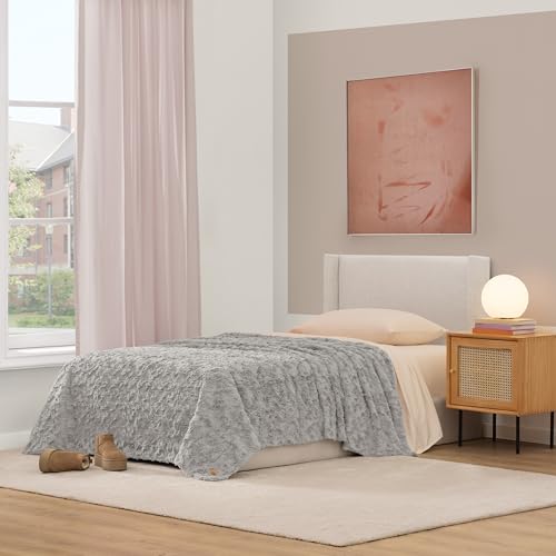 UGG Adalee Faux Fur Twin Blanket, Fluffy Blanket for Bed, Cozy Oversized Throw for Couch, Washable Twin XL Bedding, Luxury Home Decor, 66" x 90", Seal Grey UGG
