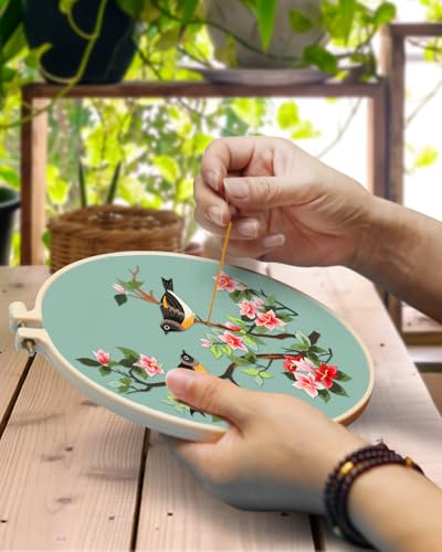 TINDTOP Embroidery Kit for Adult, Owl Embroidery Kit for Beginners Include Embroidery Cloth Hoops Threads for Craft Lover Hand Stitch with Embroidery Skill Techniques (Bird) TINDTOP