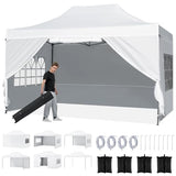 Tangkula 10x14 FT Pop Up Canopy, Outdoor Tent with 4 Sidewalls, Roll-up Door, Wheeled Bag, 4 Sandbags, 8 Stakes, 4 Wind Ropes, Portable Canopy Tent for Beach Party Event Camping (White) Tangkula