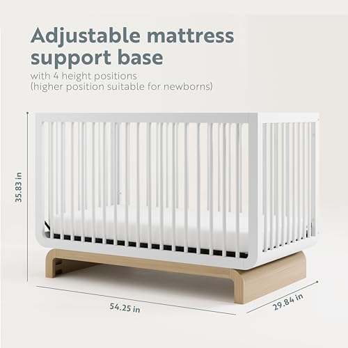 Storkcraft Santorini Deluxe 5-in-1 Convertible Crib with Bonus Toddler Guardrail (White with Driftwood) – GREENGUARD Gold Certified, Toddler Guardrail Included in Box, Fits Standard Crib Mattress Storkcraft