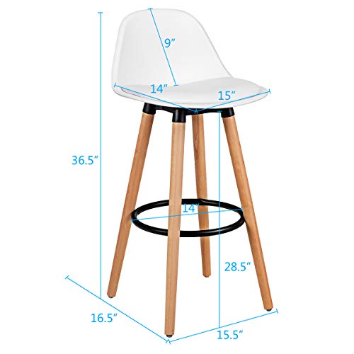 COSTWAY Bar Stools Set of 2, Modern Armless Kitchen Stool with Soft PU Leather Seat, Bar Height Stool with Round Metal Footrest & Comfortable Curved Backrest for Home, Dining Hall (White, 2) - WoodArtSupply