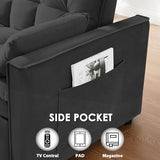 tiramisubest Sleeper Sofa Bed,55'' Convertible Pull Out Couch with Side Pockets,Velvet Fabric Loveseat Sleeper Sofa with Adjustable Backrest for Living Room,Apartment(Black) tiramisubest