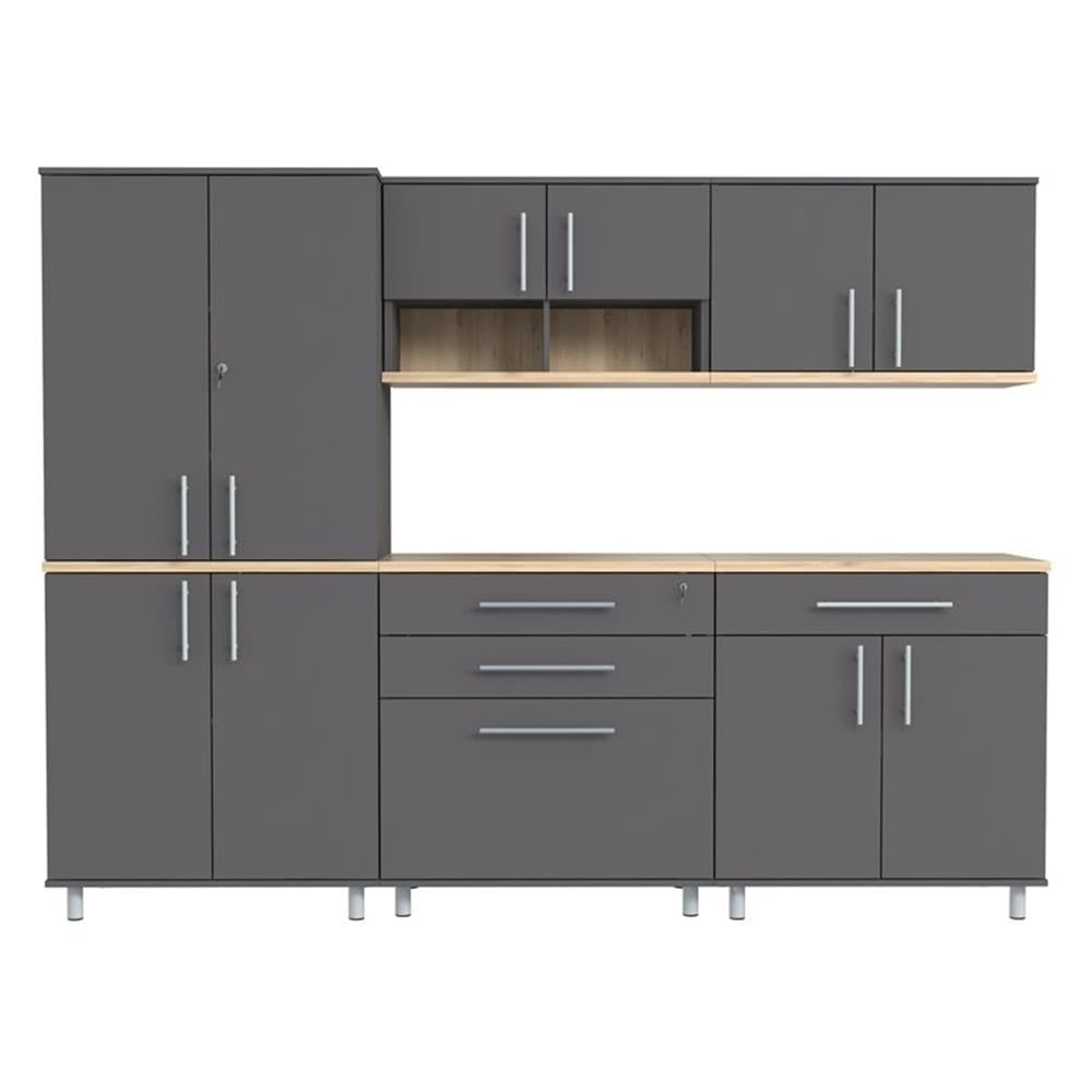 Inval Piece Engineered Wood Garage Storage System, Kratos 5-Pc Set, Dark Gray and Maple - WoodArtSupply