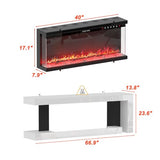 TAMUNE 66.9” Fireplace TV Stand with 40” Electric Fireplace, LED Lights, High Gloss TV Media Console Table, Glossy Entertainment Center for Living Room, White and Black, 13.8”D x 66.9”W x 23.6”H TAMUNE