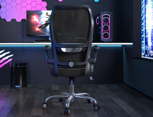 TRALT Ergonomic Office Chair - Desk Chair with Wave High Back Adjustable Lumbar Support Computer Chair - Gaming Chairs Mesh Backrest and PU Leather Seat for Home Reading Chairs to Adults(Black) TRALT