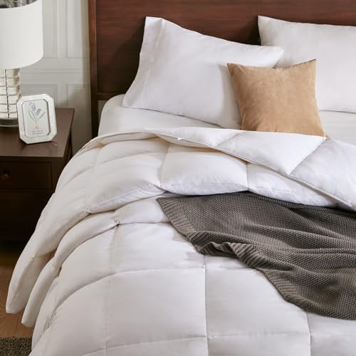 APSMILE Lightweight Down Feather Fibers Comforter Oversized King Size - Cooling Bed Comforter, Hotel Collection High Fill-Power Thin Duvet Insert for Warm Weather/Hot Sleepers, 120x98, White APSMILE