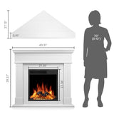 ZAFRO 43 Inch Corner Fireplace TV Stand with Mantel - Electric Fireplace Heater, Wooden Entertainment Center, Adjustable LED Flame, White ZAFRO