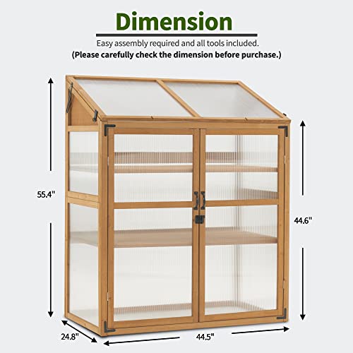 MCombo Cold Frame Greenhouse, Large Wooden Greenhouse Cabinet, Garden Cold Frame with Adjustable Shelves for Outdoor Indoor Use, 1344 (Natural) - WoodArtSupply