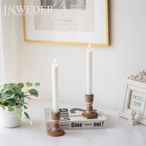 Inweder Candle Holders for Candlesticks, Wood Taper Candle Holders, Set of 2 Candle Holders for Table Centerpiece, Rustic Candle Holder, Farmhouse Candle Holders for Wedding, Home Decor, Even - WoodArtSupply