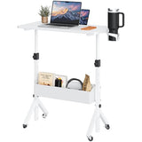 ErGear Mobile Standing Desk with Wheels, Adjustable Height 28.3″ to 46.3″, Rolling Laptop Cart with Cup Holder, Storage Basket, Computer & Pen Slot, Home Office Stand Up Desk, White (31.5″ x 15.75″) ErGear