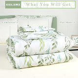 DILIMI Twin Comforter Set for Girls, Reversible 5 Pieces Comforter Twin Size Bed, Green Leaf Ultra Soft Twin Bedding Sets with Comforter, Flat Sheet, Fitted Sheet, 2 Pillowcase DILIMI