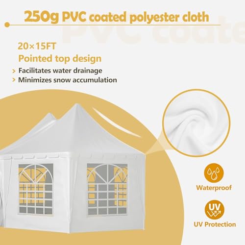20x15 FT Heavy Duty Party Tent, Waterproof White Wedding Tent with 1 Door & 7 Windows, UV Protection Outdoor Event Canopy Gazebo for Parties, Picnics, Commercial Use dafrigic