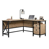 Sauder Steel River L-Shaped Desk, L: 59.84" x W: 57.32" x H: 29.53", Milled Mesquite Finish Sauder