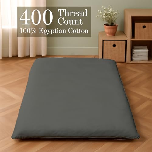 Twin XL Size Japanese Zippered Futon Covers - 100% Egyptian Cotton - Floor Mattress Cover for Traditional Japanese - Super Soft Couch Slipcovers Floor Mats Sofa Protector, Dark Grey Yarns of Cotton