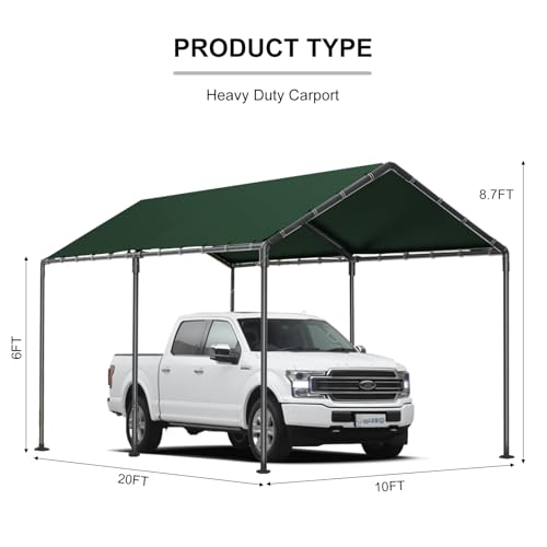 10x20 FT Heavy Duty Carport Car Tent Car Canopy Storage Shed,Portable Garage Party Tent,Portable Garage All-Season Tarp for Car,Truck,SUV,Party (Green) GREZJXC