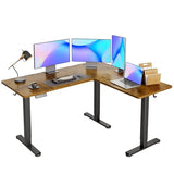 YDN L Shaped Standing Desk, Electric Standing Desks L Shape Adjustable Height Dual Motor, 63 x 55 Inch Corner Standing Desks with Splice Board for Home Office, Large Standing Desk, Rustic Brown YDN