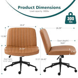 OLIXIS Criss Cross Chair with Wheels Wide Cross Legged Office Desk Vanity Chair Comfy Fabric Armless Adjustable Swivel for Home Computer Task PU Brown OLIXIS