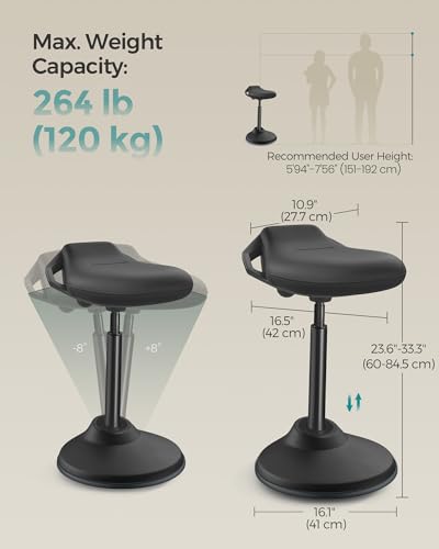 SONGMICS Ergonomic Wobble Stool, Height Adjustable Standing Desk Stool 23.6-33.3 Inches, Swivel Balance Chair with Non-Slip Base, Standing Chair, for Active Sitting, Office, Home, Ink Black UOSC12BK SONGMICS