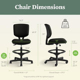 HON Volt Standing Desk Chair, Leather Office Chair with Foot Rest, Armless Drafting Stool, Ergonomic Recline and Center Tilt, for Computers, Offices, Work, Black HON