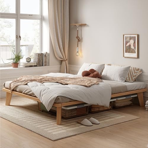 NELYE Full Platform Bed Base - 14 Inch Solid Wood Mattress Foundation with Support Slats and Legs, Full-Size Rubberwood Simple Bed Frame NELYE