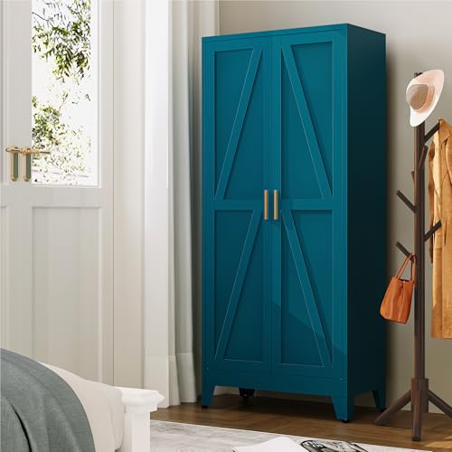 YAUWOH 71''Metal Cabinet with 4 Adjustable Shelves,5-Tier Pantry Storage Cabinet,Kitchen Pantry Cabinet for Living Room,Dining Room, Blue YAUWOH