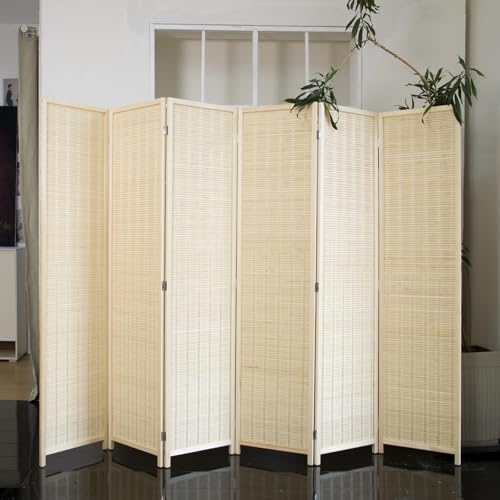 Loomveil 6 Panel Room Divider Folding Privacy Screen,67 inch Bamboo Panel Divider for Home Partition,Beige Loomveil