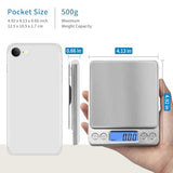 Toprime Digital Gram Scale 500g 0.01g Food Scale High Precision Kitchen Scale Multifunctional Stainless Steel Pocket Scale with Back-Lit LCD Display Tare PCS Features Silver