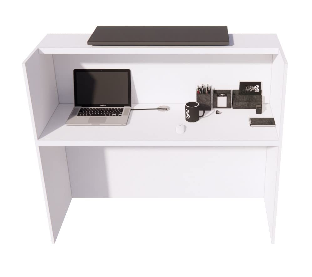 UGOS ICN 53" Modern Reception Desk, Multifunctional Modern Transaction Counter Top, Laminate Desktop, Standing Front Table for Office, Home, School, Salon, Spa - White & Anthracite Gray UGOS