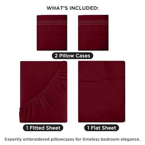 ROYALE LINENS 4 Piece Cal King Sheets Set - Soft Brushed 1800 Microfiber - 1 Fitted, 1 Flat Sheet, 2 Pillow Cases - Wrinkle Free & Fade Resistant - Hotel Luxury Bed Sheets (Burgundy, Cal King) ROYALE LINENS