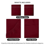 ROYALE LINENS 4 Piece Cal King Sheets Set - Soft Brushed 1800 Microfiber - 1 Fitted, 1 Flat Sheet, 2 Pillow Cases - Wrinkle Free & Fade Resistant - Hotel Luxury Bed Sheets (Burgundy, Cal King) ROYALE LINENS