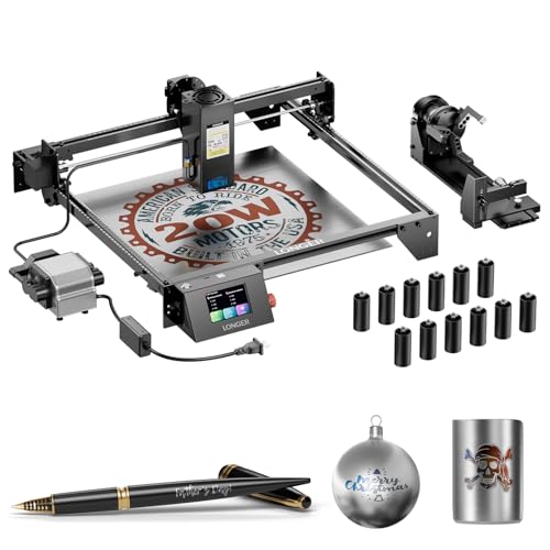 Longer RAY5 20000mW Laser Engraver with Air Assist Kit, 4-in-1 Chuck jaw kit, and 12 Pcs Raiser, CNC, App Offline Control, DIY Engraving Tool for Metal/Glass/Wood, Class 4 Longer