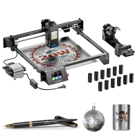 Longer RAY5 20000mW Laser Engraver with Air Assist Kit, 4-in-1 Chuck jaw kit, and 12 Pcs Raiser, CNC, App Offline Control, DIY Engraving Tool for Metal/Glass/Wood, Class 4 Longer
