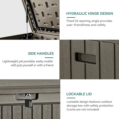 YITAHOME 90 Gallon Large Deck Box, Double-Wall Resin Outdoor Storage Boxes, Deck Storage for Patio Furniture, Cushions, Pool Float, Garden Tools, YITAHOME