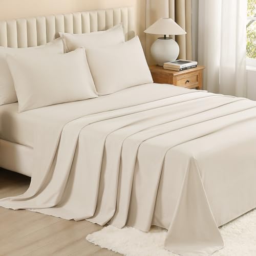 Litanika California King Comforter Set Beige - 7 Pieces Bed in a Bag Cal King Bedding Comforter Sets, Plain Lightweight Bed Set with Comforter, Sheets, Pillowcases & Shams Litanika