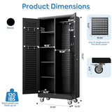 Aobabo Lockable Metal Storage Cabinet with 4 Adjuatable Shelves,Garage Storage Cabinet with Wheels and 5 Remove Pegboard,Required Assembly,Black,70.87''H*31.5''W*15.75''D Aobabo