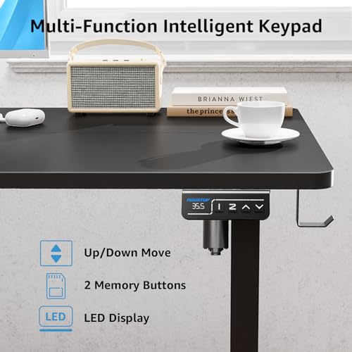 MOUNTUP Electric Height Adjustable Standing Desk, 48 x 24 Inches Sit Stand Desk with Memory Controller, Ergonomic Stand Up Desk for Home Office with Splice Board, Black - WoodArtSupply