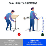 FLEXISPOT Mobile Standing Desk with Wheels Pneumatic Laptop Desk Rolling Computer Cart Movable Height Adjustable Small Sit Stand Desk Computer Workstations Home Use（27.6" W x 15.7" D,White FLEXISPOT