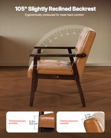 VEVOR Accent Chair, Mid Century Modern Armchair with Solid Wood Frame and Non-Slip Legs, Upholstered Leisure Chair with PU Leather and Soft Cushion, for Living Room, Bedroom, Office VEVOR