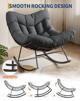 GarveeLife Outdoor Papasan Rocking Chair, Oversized Rocking Chair with Sturdy Metal Frame, Patio Egg Rocker for Balcony Backyard Porch Bedroom, Grey
