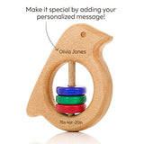 Personalized Wooden Baby Rattle Teether Gift with Baby Name Engraved – A Perfect Keepsake - Infant and Newborn Toys – Baby Girl or Boy Rattle and Teething Toy – Bird Primary Color Ethan Walker